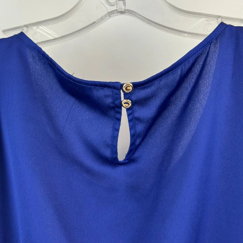 Talbots Petites Blue Pleated Neck Sleeveless Shell Blouse Top PL NWT - Picture 12 of 12